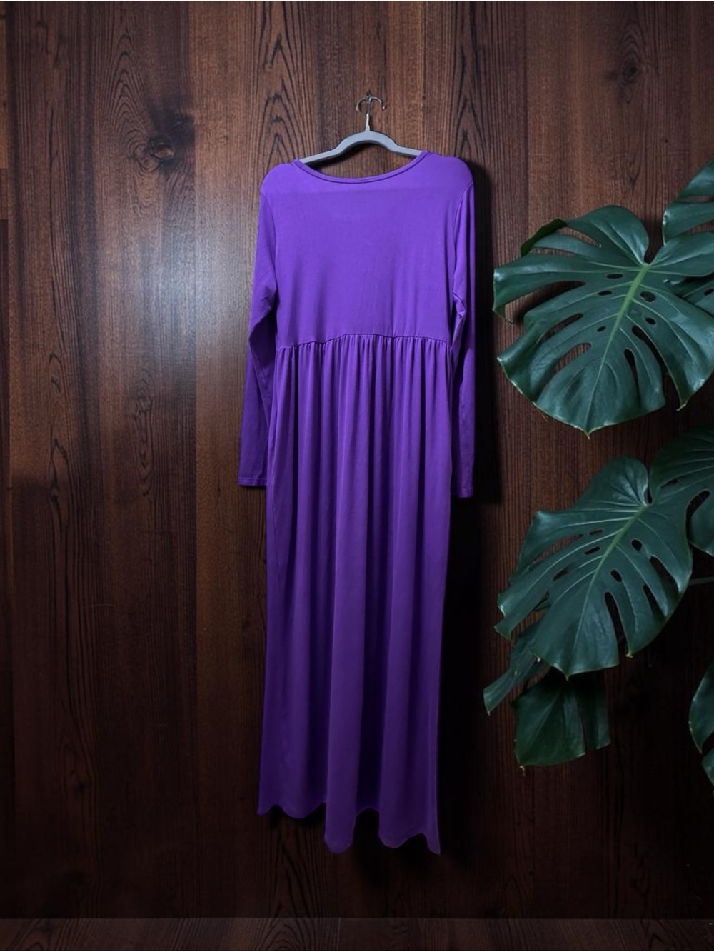 NWT Women’s Long Sleeve Purple Maxi Soft T-shirt Dress Pockets Sz XL